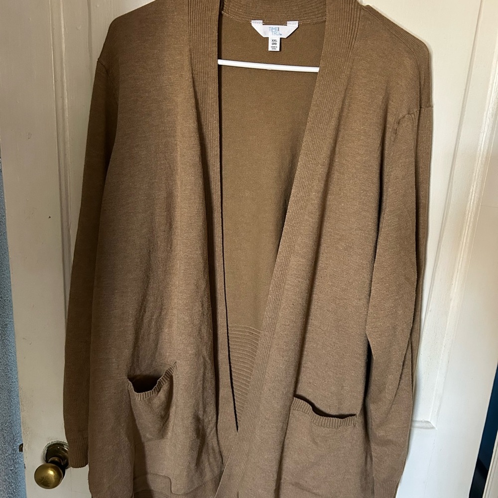 Tan and Black Open Front Cardigan